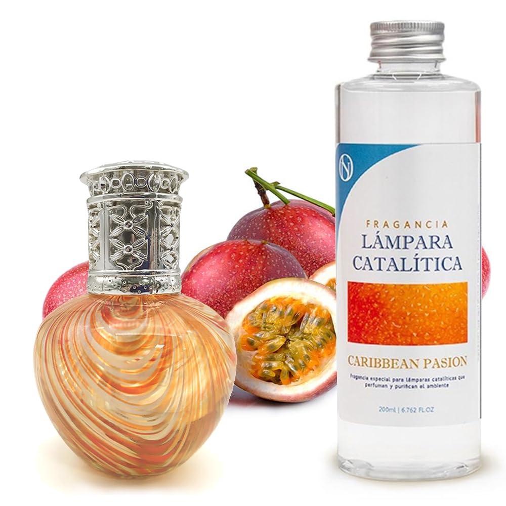 Pack Ahorro Lámpara Catalítica Orange Waves + Fragancia Aroma Caribbean Passion 200ml. Elimina Malos olores e impurezas, perfuma y Limpia.