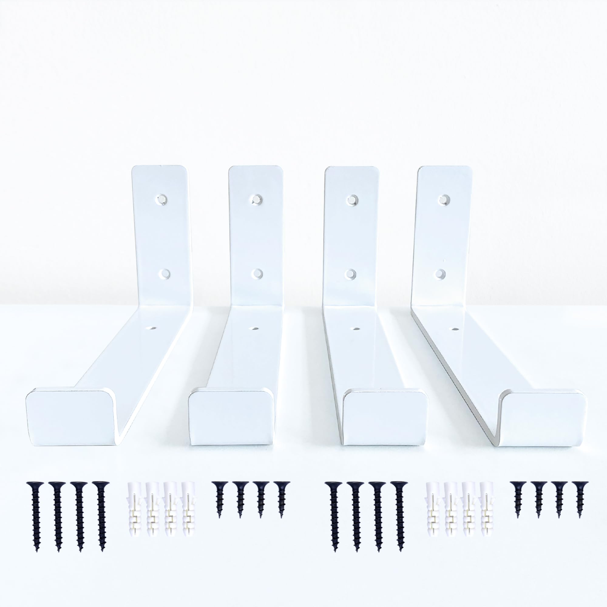 4 x Heavy Duty Scaffold Shelf Brackets 225mm - Industrial Style for 9 Inch Boards - Made from 5mm Steel - Ideal DIY Storage Solution for Living Room, Kitchen, Office, Garage (White Lip Up 4 pcs)