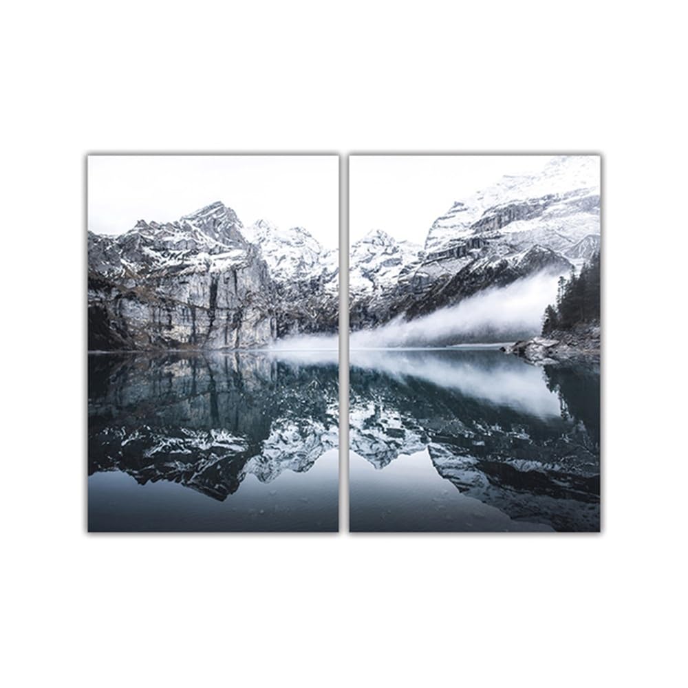 WUHBCZ Art Decor,Nordic Nature Posters Prints Mountain Lake Foggy Reflection Canvas Painting Landscape Wall Art Picture Modern Bedroom Office Bedroom Decor-40 * 50cm*2PCS (No Frame)