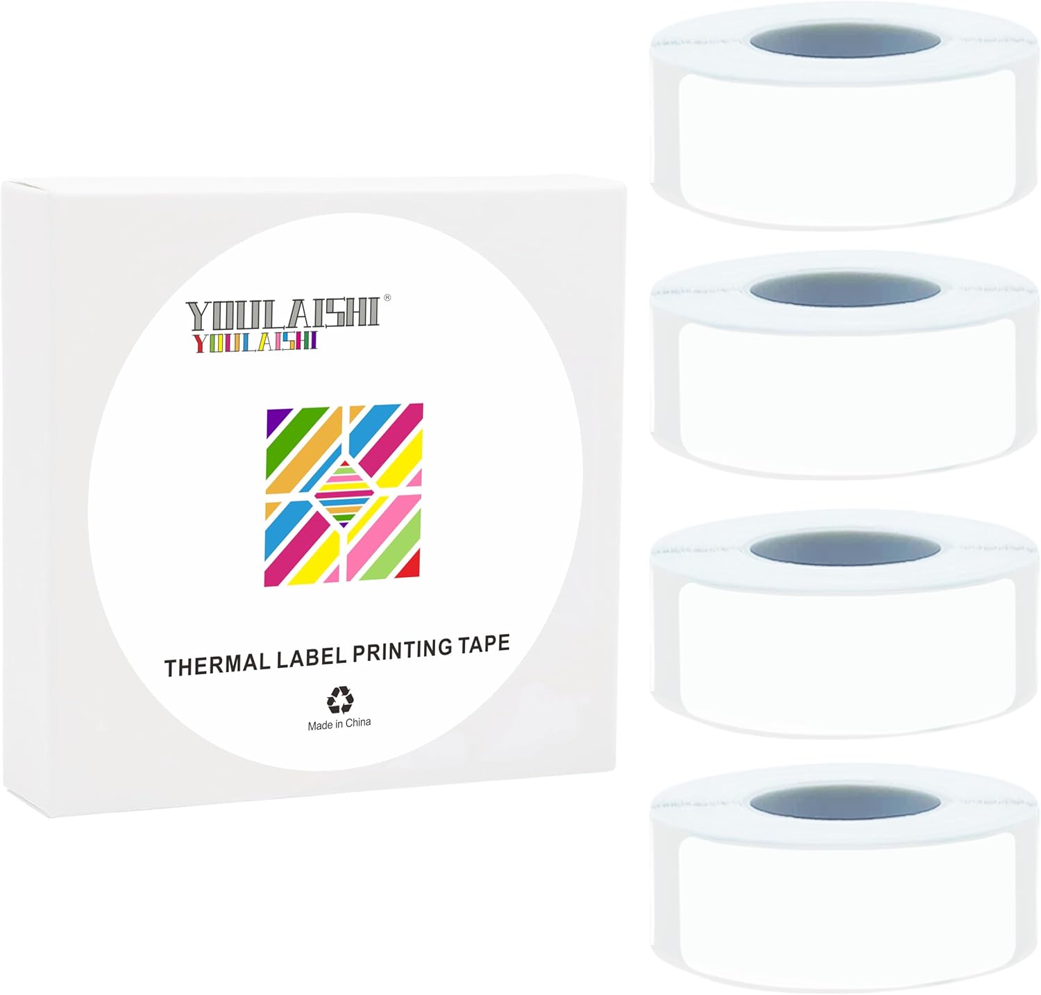 D30 Label Tape 640PCS White Label Maker Tapes 0.55'' x 1.57'' Adhesive Thermal Printing Stickers Replacement Refill Paper Compatible with Phomemo D30 Thermal Labeling Printer, 4 Rolls