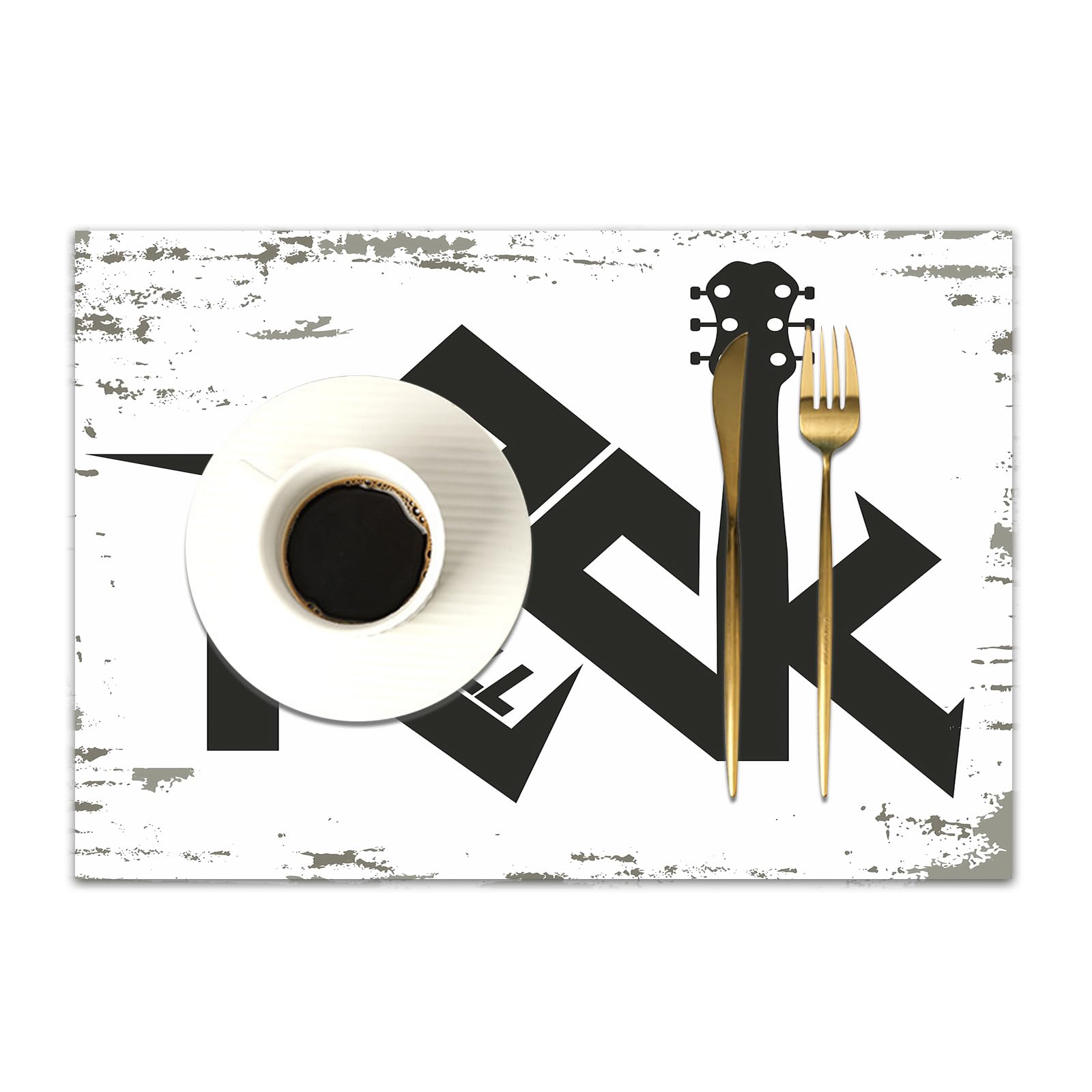 DASNK Table Mats Set of 4 Woven Vinyl Place Mats for Dinner Table Washable & Durable Indoor/Outdoor Use Table Accessories,Rock and roll music grunge print vintage label rock-music tee print s,12x18in