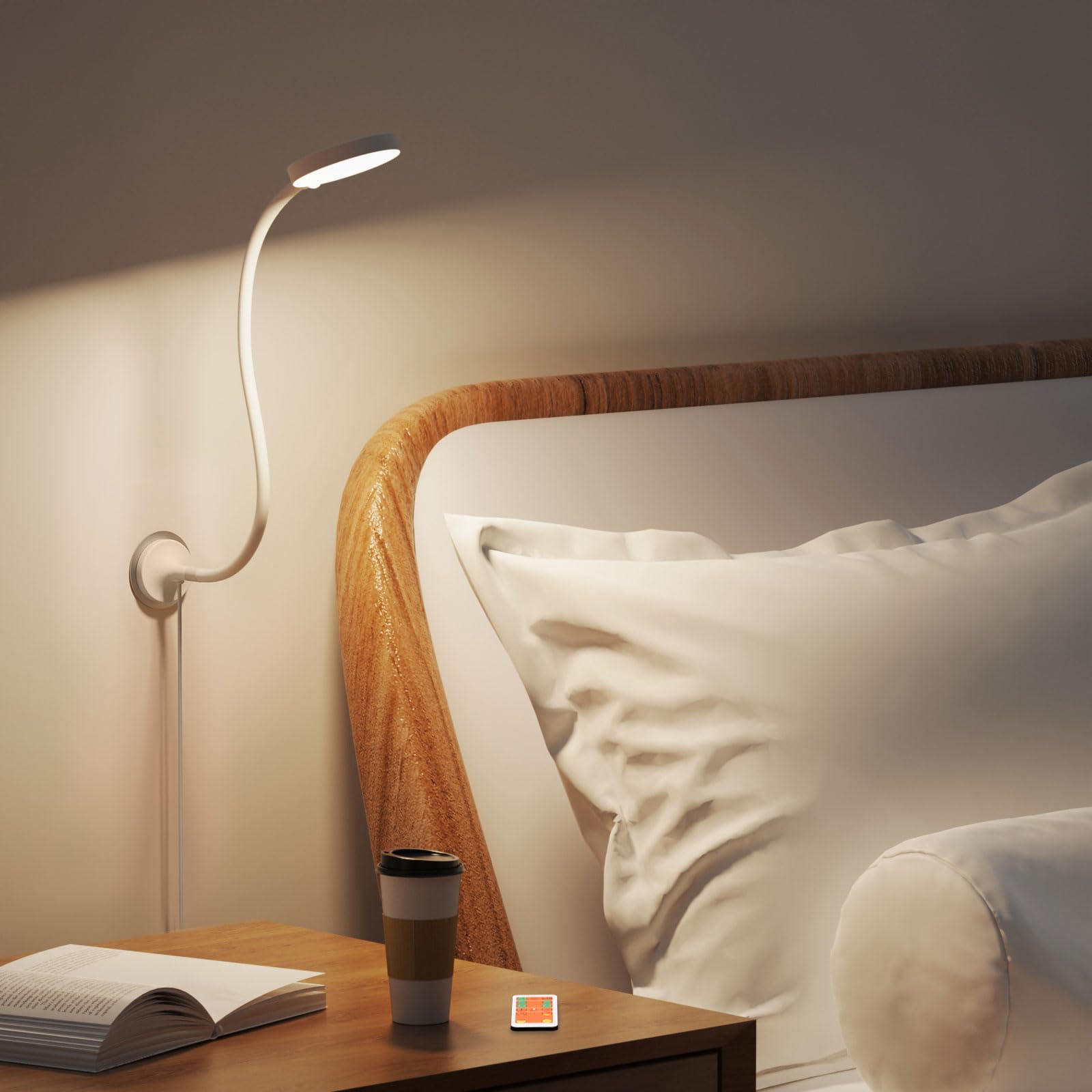 ENUOTEK LED Wall Mounted Reading Light, Bedside Book Light for Bed with Magnet and Wireless Remote Control, White Flexible Reading Lamp for Bedroom, Step or Stepless Dimmable Lighting, Timer Auto Off