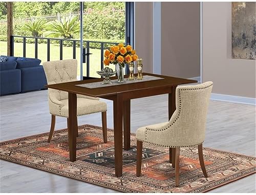 Miniatura 2 de East West Furniture NDFR3-MAH-05 - Juego de mesa y sillas de cocina de 3 piezas que contiene una mesa de comedor rectangular con gotas y 2 sillas