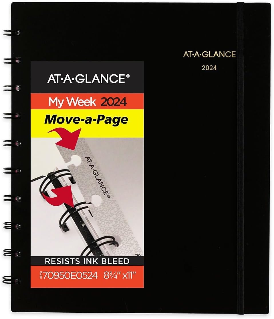 2024 AT-A-GLANCE® Move-A-Page Weekly/Monthly Appointment Book Planner, 8-3/4" x 11", Black, January To December 2024, 70950E05