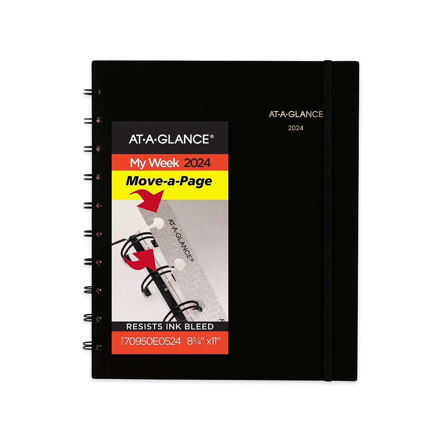 2024 AT-A-GLANCE® Move-A-Page Wochen-/Monatsplaner 2024 70950E05, 21,6 x 27,9 cm, Schwarz, Januar bis Dezember 2024