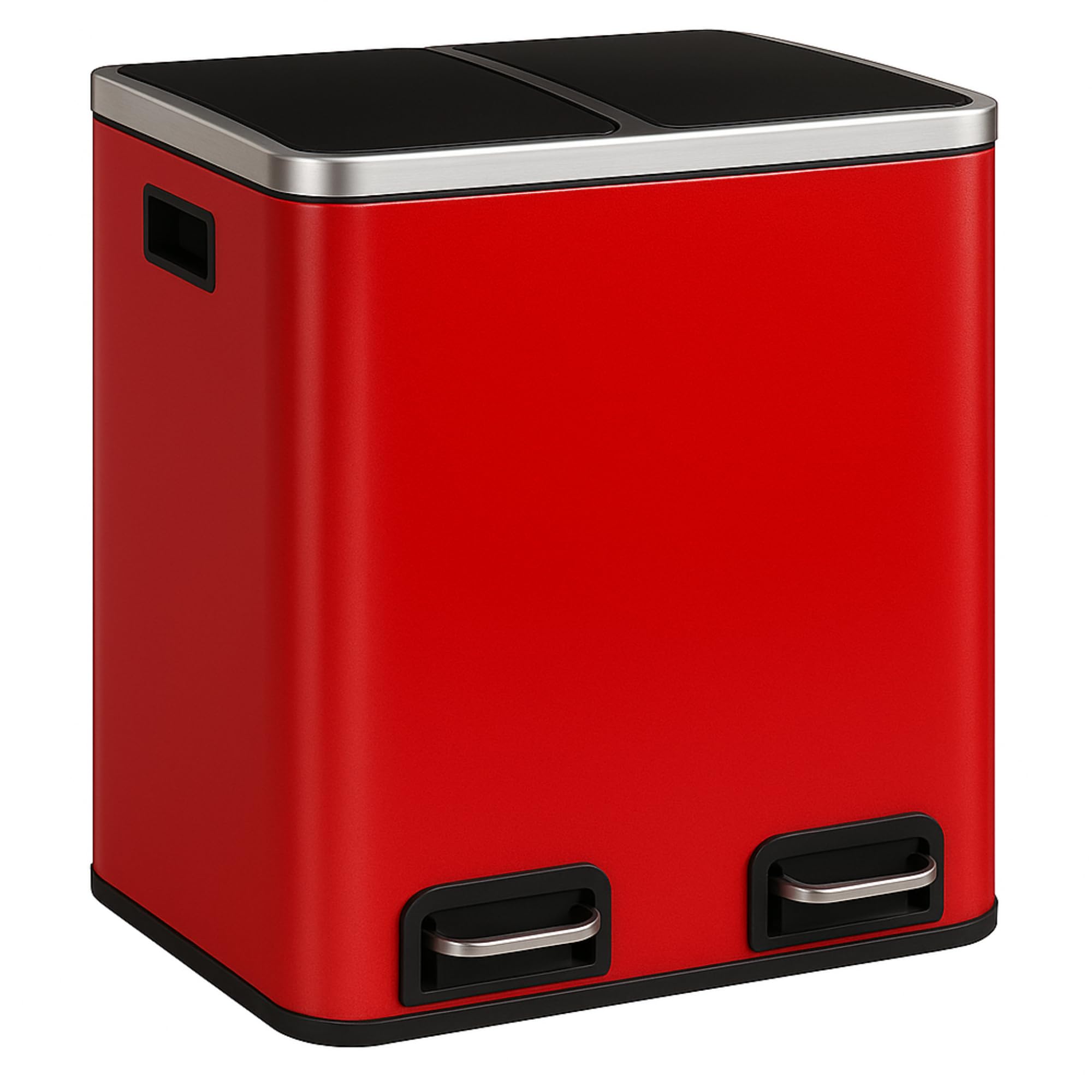Floordirekt Mülleimer Küche 2×15L Rot | 2-Fach Mülltrennsystem, Treteimer Küche, Metall, Soft-Close, luftdicht, Kunststoff-Inneneimer, Klappdeckel – (Felix)