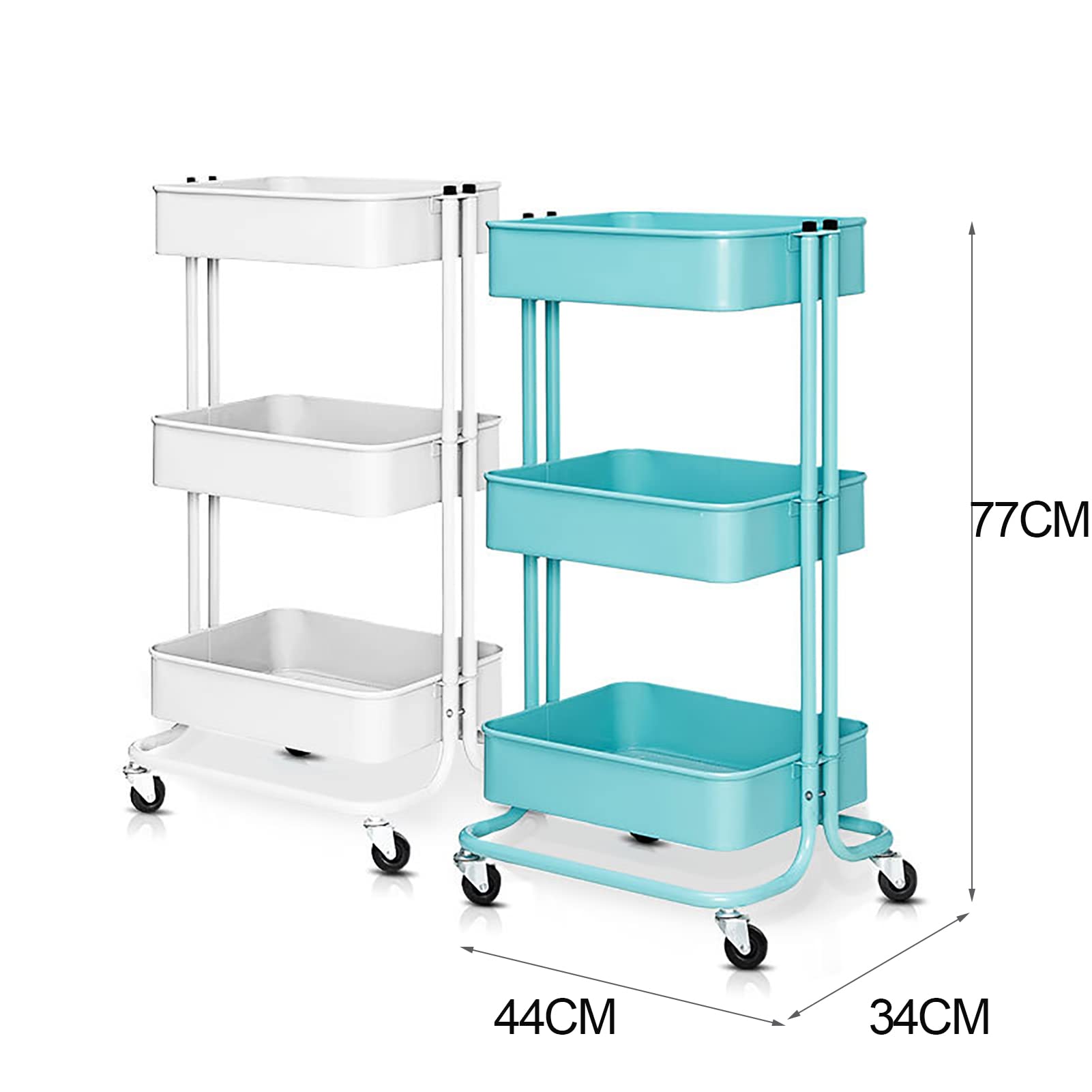 Carro utilitario de almacenamiento con ruedas, carro rodante de 3 niveles, estantes de almacenamiento móviles para oficina, garaje, cocina, hogar, baño,Azul