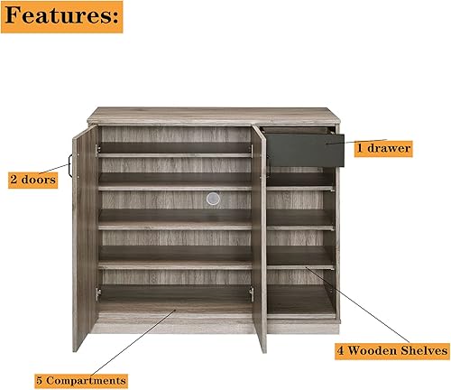 Miniatura 2 de Armario de almacenamiento de zapatos zapatero de 4 niveles con cajones y puertas muebles de entrada y pasillo para el hogar y la oficina 47 pulgadas