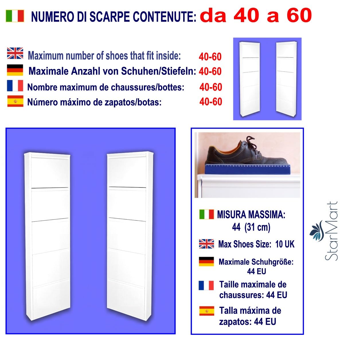 Scarpiera SalvaSpazio Slim: Set di TRE Scarpiere a 3 ante, GRIGIE|Originali | Contengono da da 18 a 27 PAIA di scarpe e stivali (vedi video) | in