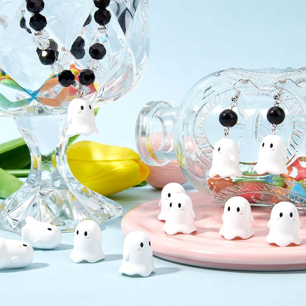 SUNNYCLUE 1 Box 30Pcs Halloween Beads Ghost Bead Acrylic Small Opaque White Ghost Jewelry Spacer Loose Beads for Halloween Jewelry Making Bracelets Necklaces Adult Supplies - Image 4