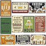 EudaBlos 10PCS Funny Vintage Metal Tin Signs, Retro Beer & Bar Wall Decor 12x8 Inch, Humor Quotes Wall Art for Man Cave, Pub or Home Bar, Great Gift for Men, Dad or Friends