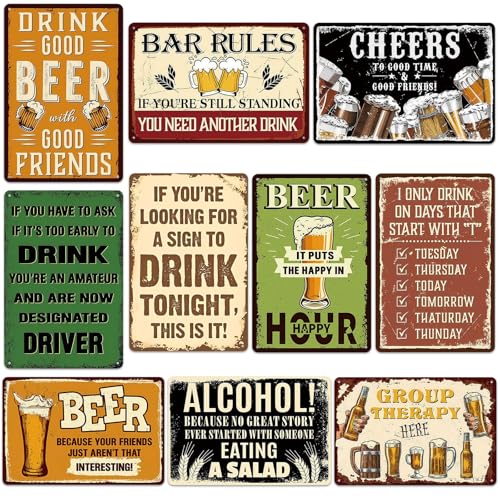 EudaBlos 10PCS Funny Vintage Metal Tin Signs, Retro Beer &