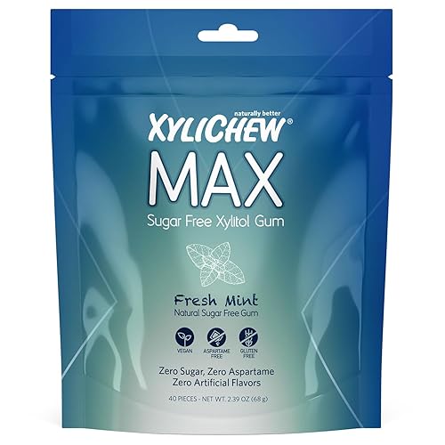 Miniatura 1 de Xylichew MAX - Goma de mascar con xilitol, sin OMG, sin aspartamo, sin gluten, sin azúcar, con stevia y fruta del monje, cuidado bucal natural,
