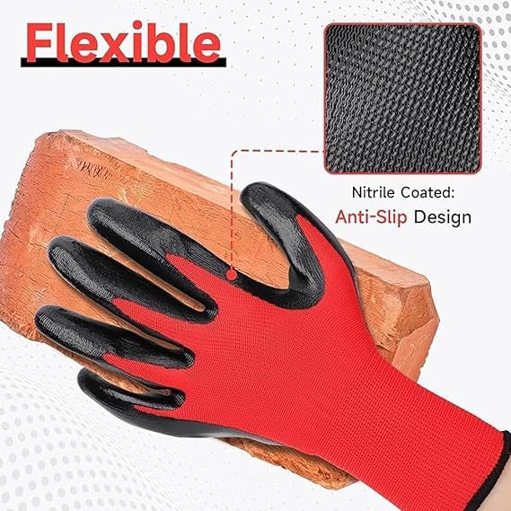 50 Paar Arbeitshandschuhe Herre,robuste & komfortable Gartenhandschuhe Herren,Arbeitshandschuhe Damen,Mechaniker Handschuhe mit Latex Beschichtung für Heimwerken Gartenarbeit(Rot und Schwarz)