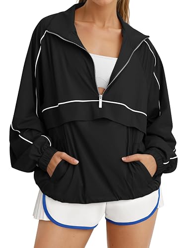 Fisoew Quarter Zip Pullover Women UPF 50+ Lightweight Windbreaker Jacket