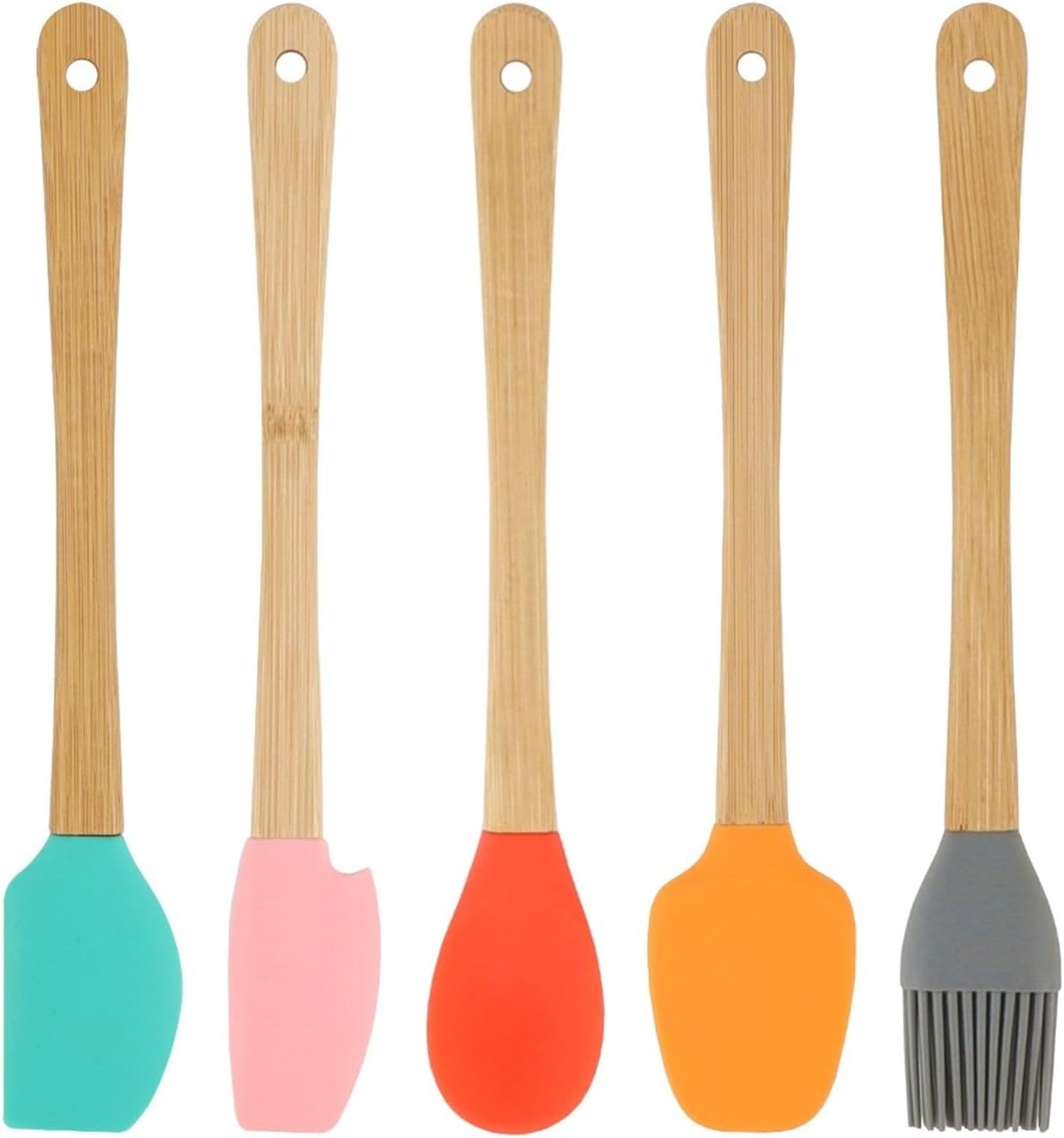 Food Grade Silicone for Butter Cooking Multicolor Mini Spatula Cake Cream Oil Brush Bamboo Handle Baking Tools Multi(1Pc Oil Brush)