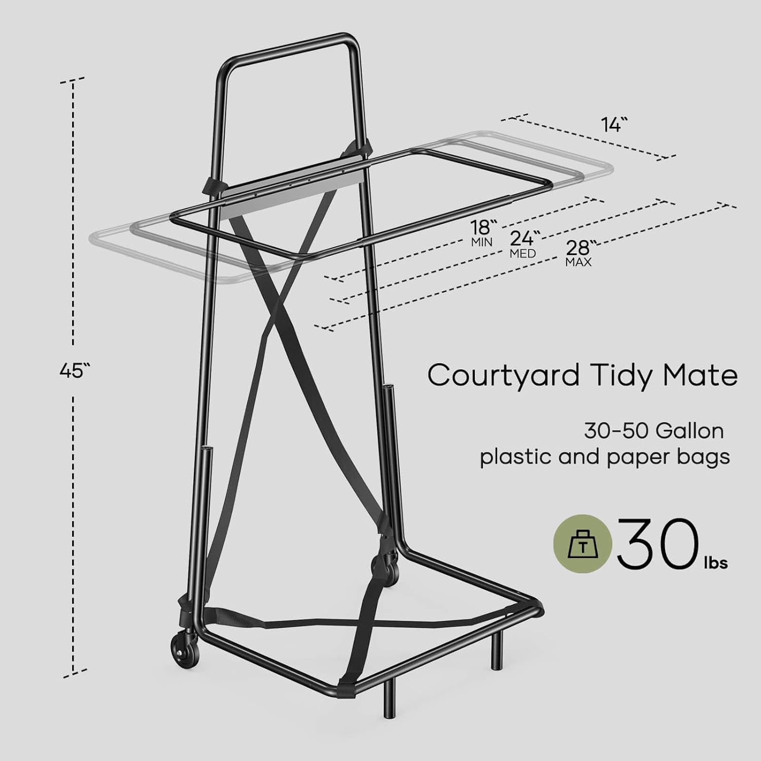 Wheeled Trash Bag Holder - Adjustable Frame for 33-50 Gallon Plastic & 30 Gallon Paper Bags - Durable Metal Outdoor Leaf & Garbage Bag Stand - Yard, Lawn Cleanup, Gardening, Camping & Parties