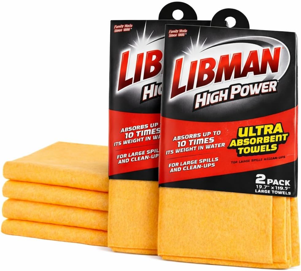 LIBMAN Toallas súper absorbentes - Toallas Shammy - Paños de limpieza reutilizables - Shammy de limpieza milagrosa para secado de automóviles, derrames - Sin pelusas y sin rayas - Sostiene 10 veces su peso en líquido, 2-2 paquetes (4 en total)