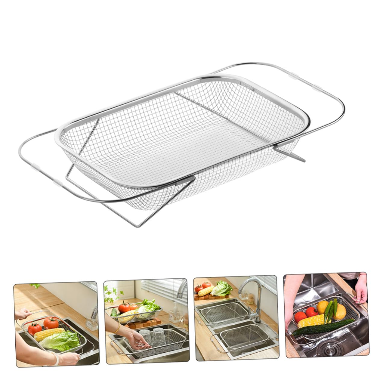LABRIMP Cestello scolapiatti per lavello in acciaio inox, per cucina, versatile ed efficiente, per frutta, verdura e stoviglie