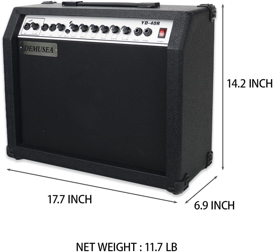 40W Black Guitar Amplifier Combo Band Practice Amp Portable With Dual Inputs, Delay, Reverb,Treble,Middle, Bass, Gain And Mic.Aux.6.5" Speaker,110-240V,50-60Hz. 2 Channels For Overdrival And Clear