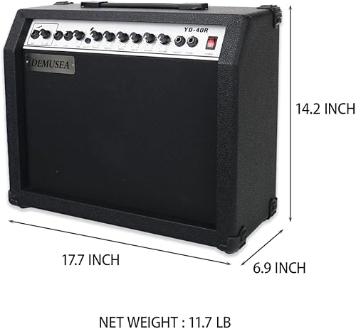 Miniatura 3 de Amplificador Combo de Guitarra Negro de 40W, Amplificador Portátil para Práctica de Banda con Entradas Duales, Delay, Reverb, Agudos, Medios, negro