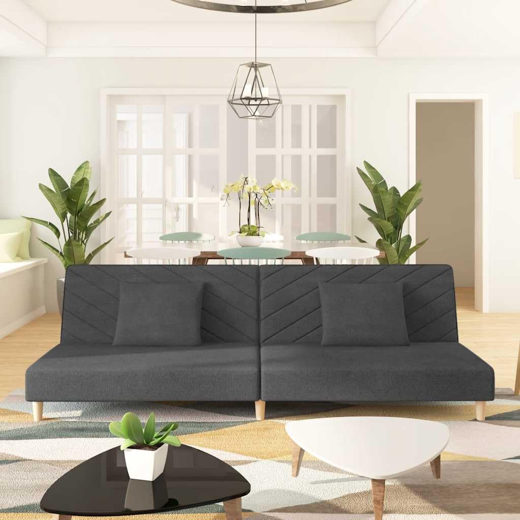 Sofa z funkcją spania 2-osobowa z 2 poduszkami, ciemnoszary, materiał, 200 x 84,5 x 69 cm, z miejscem do przechowywania, oparciem, podłokietnikami, idealna do salonu, pokoju gościnnego, małych