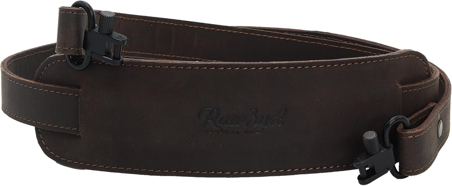 RAWHYD Leather Rifle Sling – Full-Grain Adjustable Gun Sling for Rifles – Comfortable Shoulder Strap with Swivels for Deer Hunting, Outdoor Shooting & Hunters - Premium Leather Hunting Accessory Gear