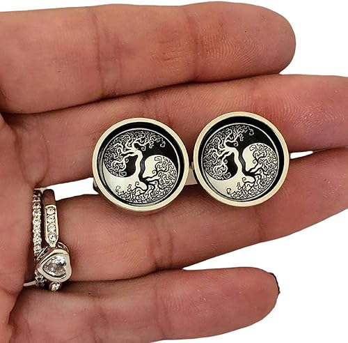 Miniatura 2 de Celtic Tree of Life Ying Yang Cufflinks and Lapel Tie Pin Tack Gift for Men