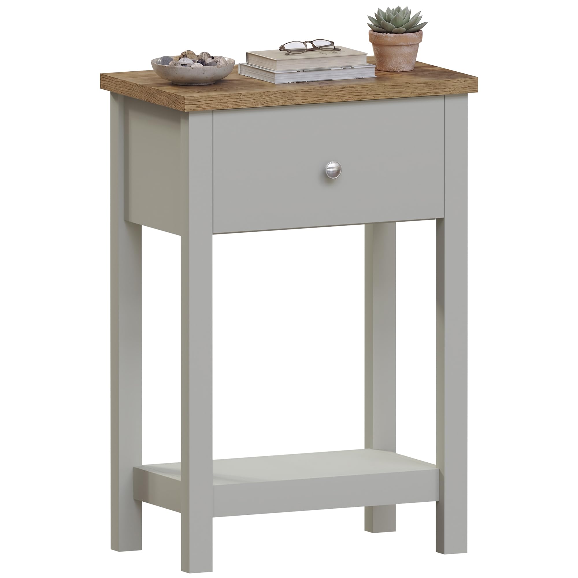 Vida Designs Arlington 1 Drawer Console Table, Engineered Wood, Grey & Oak, H 74 x W 50 x D 30 Cm