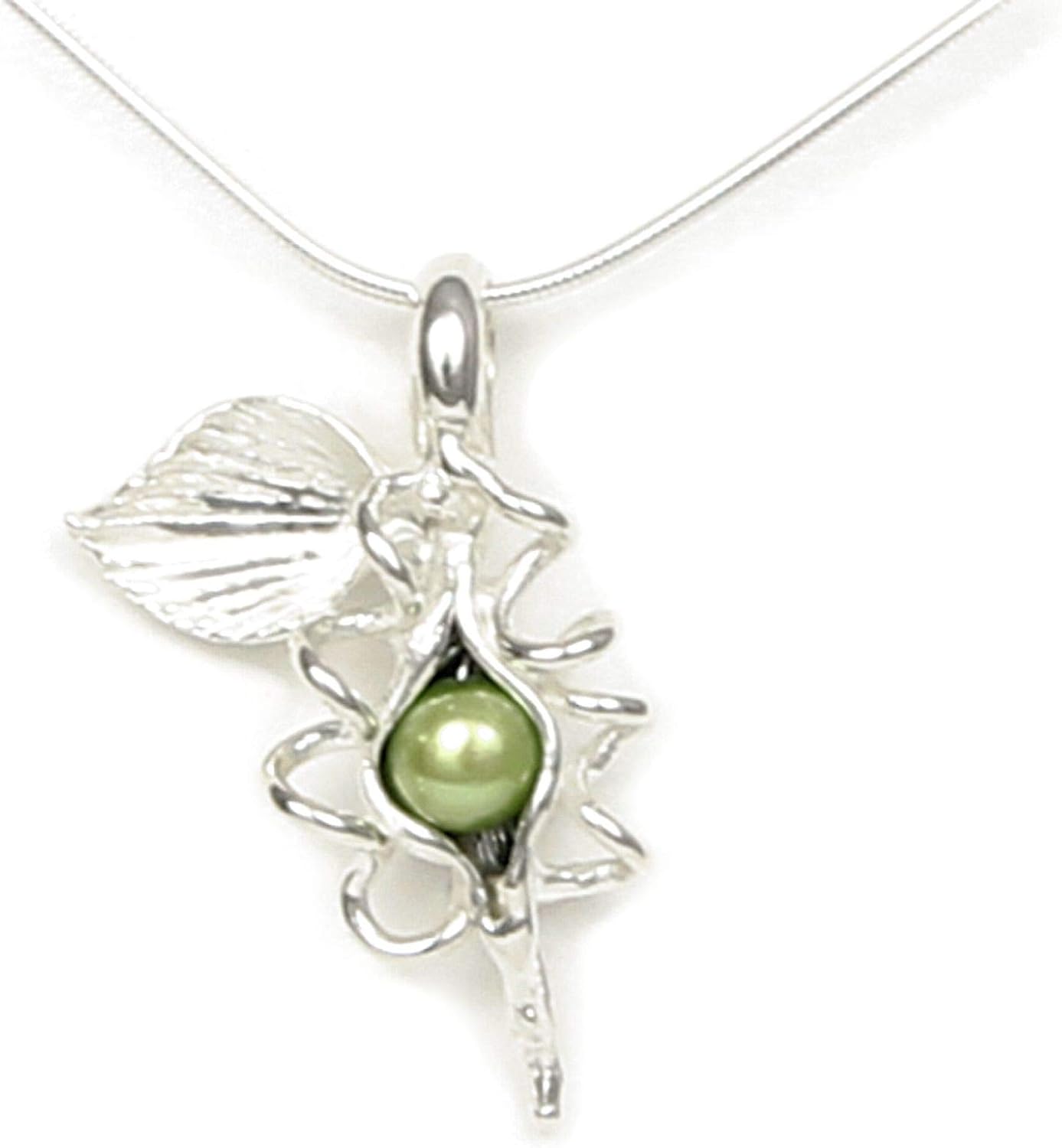Pea Pod Necklace - 1 Pea Green Freshwater Pearls and Sterling Silver - Gift Boxed with Story Card - Each Unique Handmade in USA