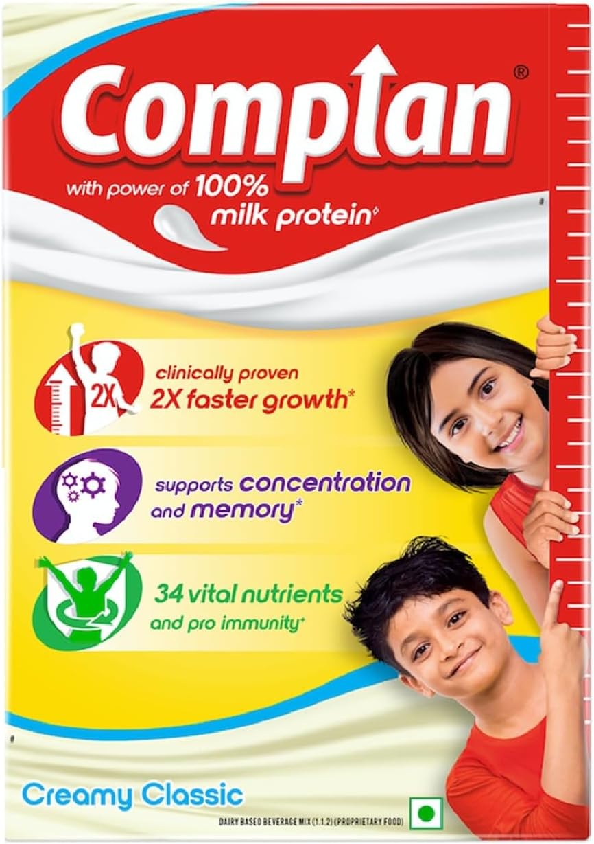 Complan Nutrition Drink Powder for Children, Creamy Classic Flavour, 500 g Carton | Nutrition drink for kids with protein & 34 vital nutrients