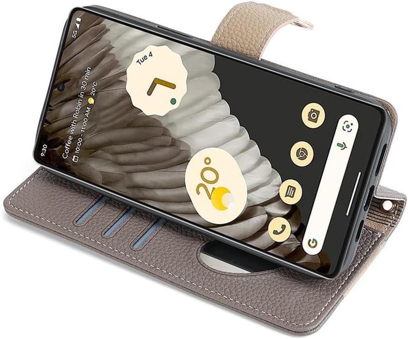 Case for Google Pixel 9/9 Pro/9 Pro XL, Crossbody Chain Case, Flip Card Holder Stand Folio Leather Purse Women Phone Cover Gray