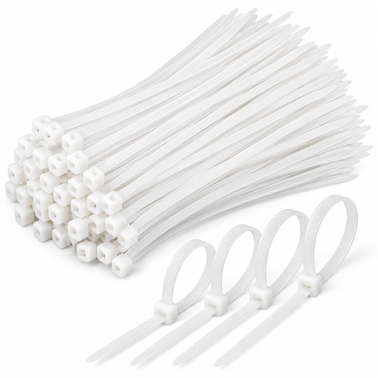 Tidy Fox Nylon Cable Ties, Self Locking Zip Ties, 4 inch (100 mm) x 2.5 mm, Pack of 100, White, for Cable Management and Home and Office Wire Organising, Made in India