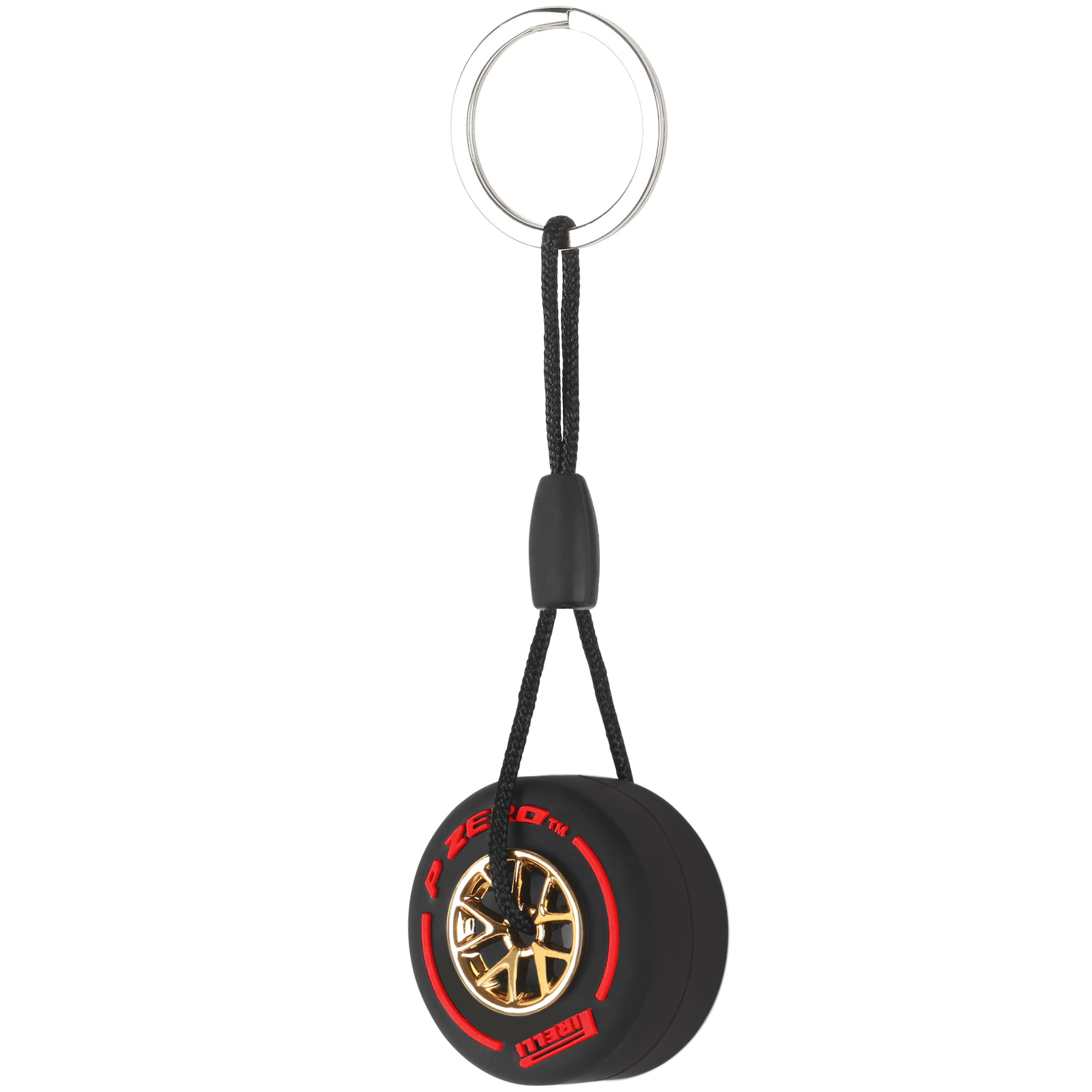 TRIXES Red Racing Car Wheel with Metal Hub Keyring – Small Keychain - Formula 1 Fan Merchandise - Gifts for Men – Rubber Tyre, Chain & Stainless-Steel Ring to Attach to your Keys Bag or Display
