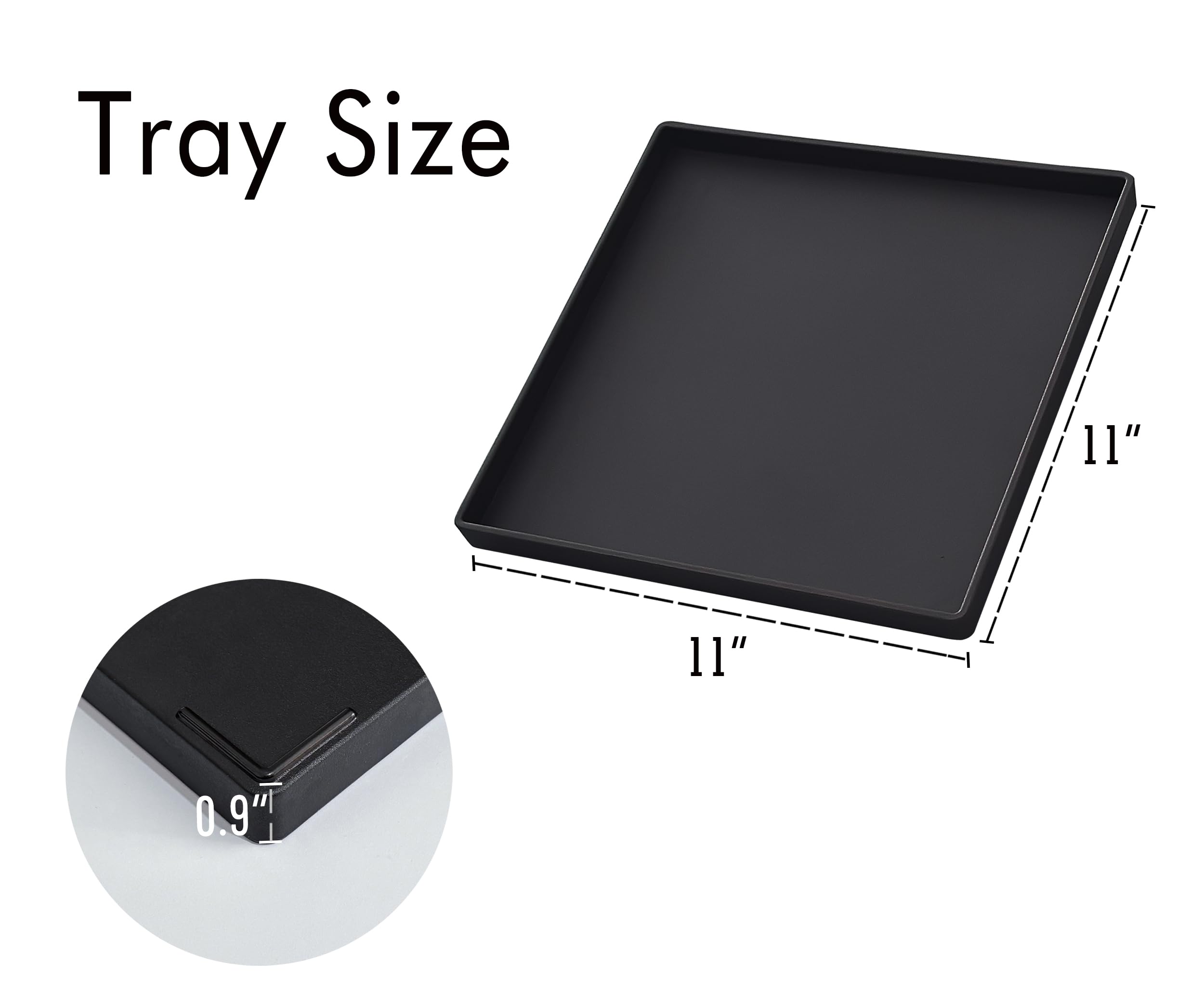 Vassoio quadrato nero, 28 cm, confezione da 3 vassoi decorativi per bagno, tavolino, comò e piano di lavoro della cucina, vassoio nero per decorazioni domestiche, gioielli, trucco e snack