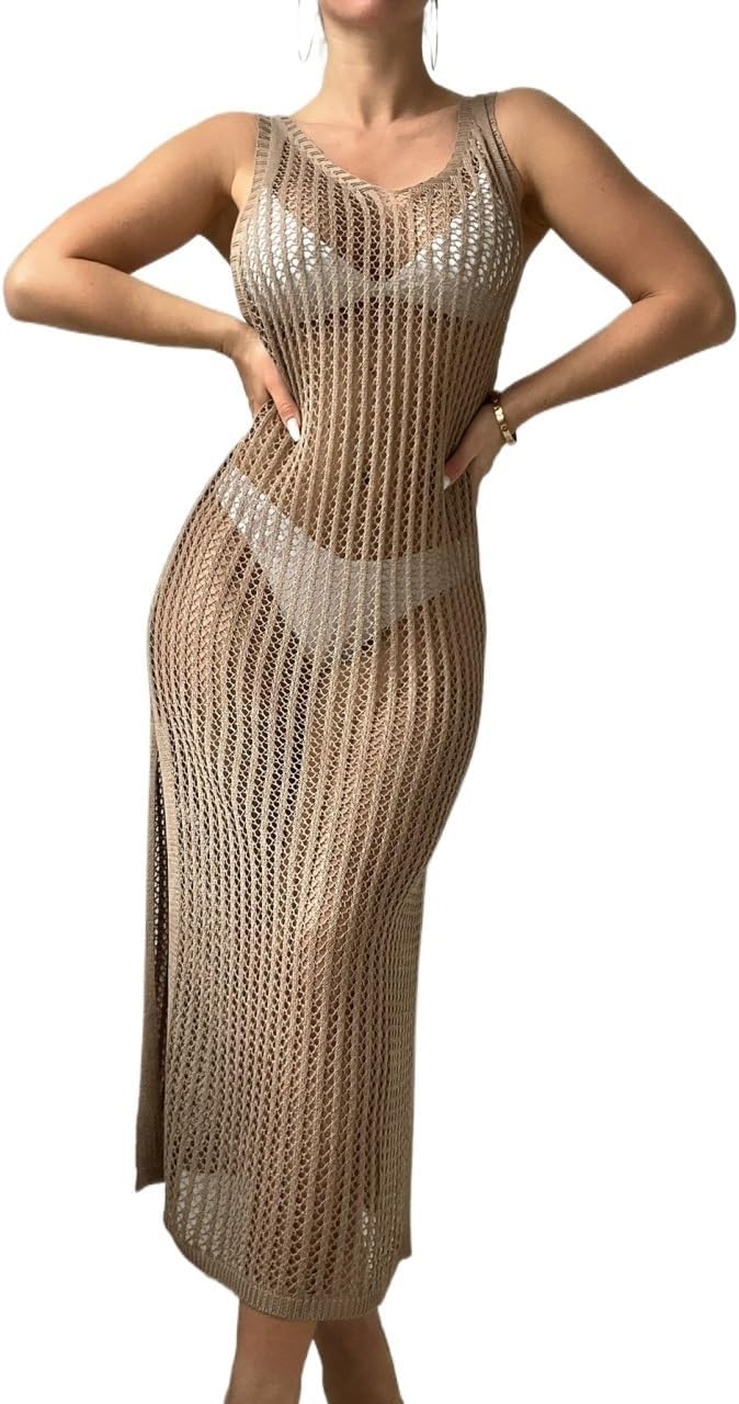 swimsuit coverup for women Beach Hollow Out Slit Cover Up Dress Without Bikini Set