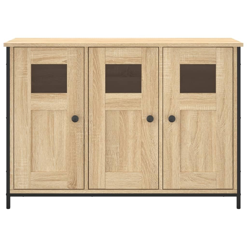 Credenza Rovere Sonoma 100x35x70 cm in Legno Multistrato e Vetro