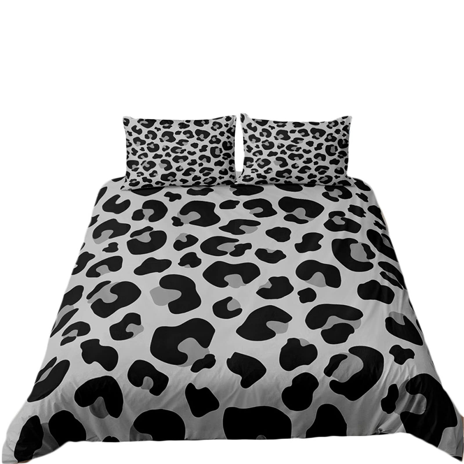 Meiju-Shop Men's Grey Leopard Meiju 2/3 Piece Bedding Duvet Cover Set For Single Double King Size, 3D Leopard Print Bedding Set Soft Microfibre Duvet Sets With Zipper Quilt Cover + Pillowcases (,200X200cm)