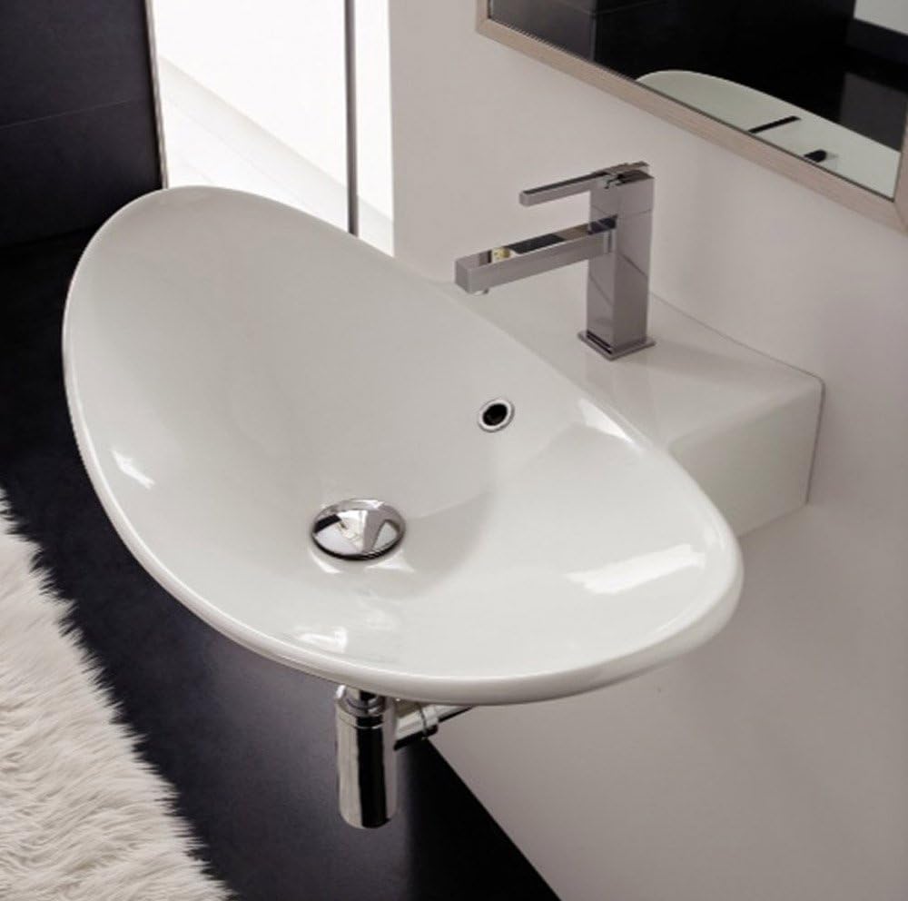 Scarabeo 8205-One Hole Zefiro Oval Shaped Ceramic Wall Mounted/Vessel Sink, White