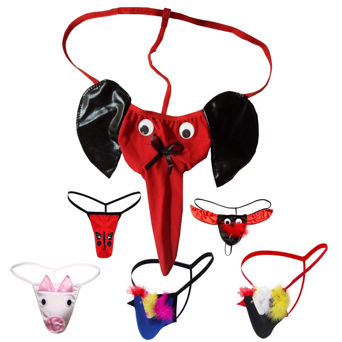 String Mankini Tanga for Men Funny Sexy UK Hot Animal Elephant Penguin Rhinoceros Pig Bull Head Bird Cosplay Costume Men's Thongs Bulge Pouch Costume Joke Birthday Novelty Gift