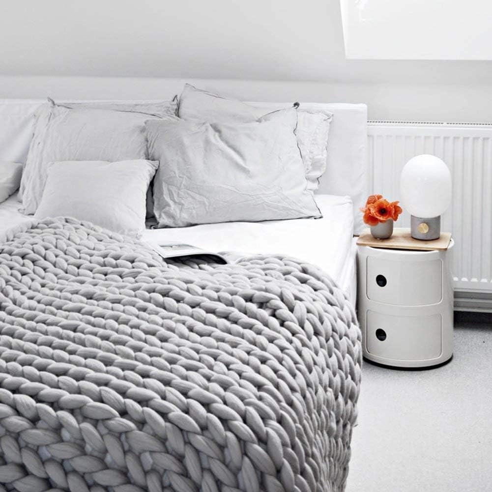 Chunky Knit Blanket Yarn Handmade Soft Bulky Arm Knitting Throw Super Large Bedroom Pet Bed Sofa Chair Home Decor Giant Yarn Baby Size Grey 32"x32"