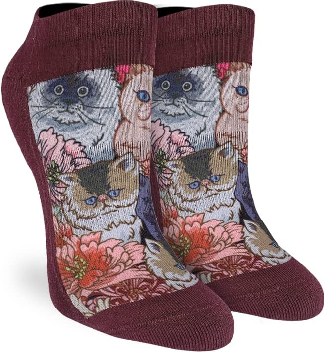 Good Luck Sock Women's Floral Cats Ankle Socks, Adult
