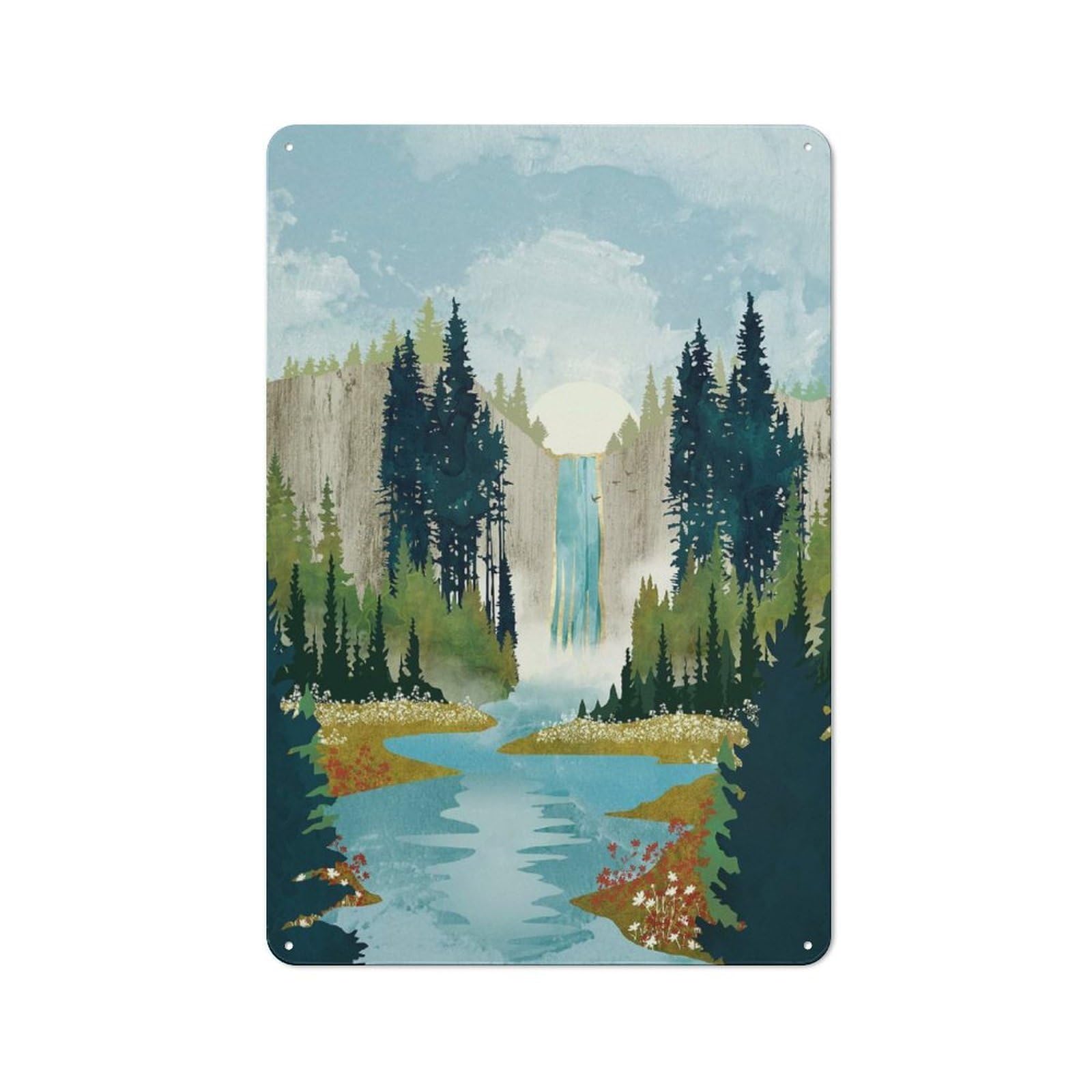 Junmoney Style-16 Metal Wall Sign 30X20cm Featuring Waterfall Vista For Hallway Wall, For Hallway Decor Lovers, For Retro Home Interiors