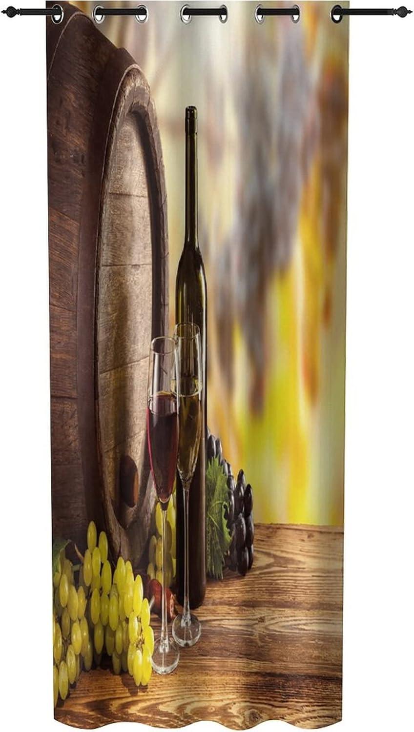 XISUNYA Door Curtain for Doorway Privacy, Wine Blackout Doorway Curtain Grommet Window Curtain, Red and White Wine Bottle Glass on Wooden Keg Print Room Divider Curtain, 1 Panel 42 x 80 inches
