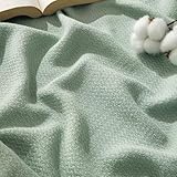Bedsure GentleSoft 100% Cotton Blanket Queen Size for Bed - Breathable and Lightweight, Soft Cozy Textured Herringbone Woven Blanket for Summer, Sage Green, 90x90 inches