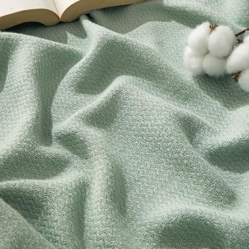 Image of Bedsure 100% Cotton Blanket, Herringbone Weave, Oversized King, Sage Green