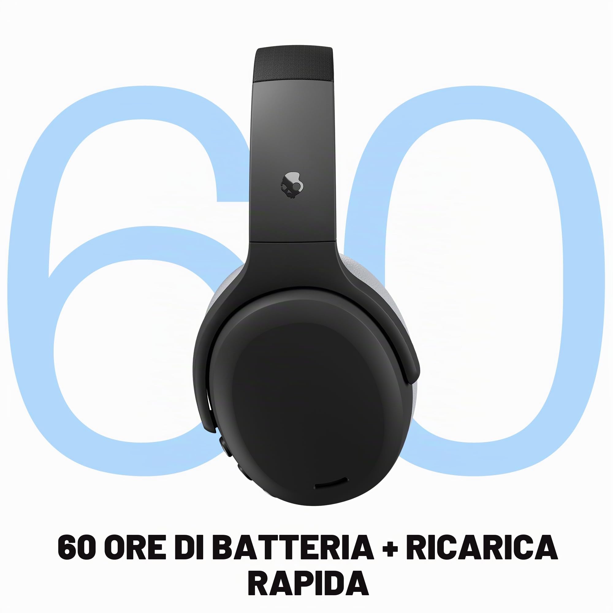 Skullcandy Crusher ANC 2 Cuffie wireless over-ear con cancellazione del rumore con bassi sensoriali, batteria da 50 ore, Skull-iQ, abilitato Alexa, microfono, funziona con dispositivi Bluetooth,
