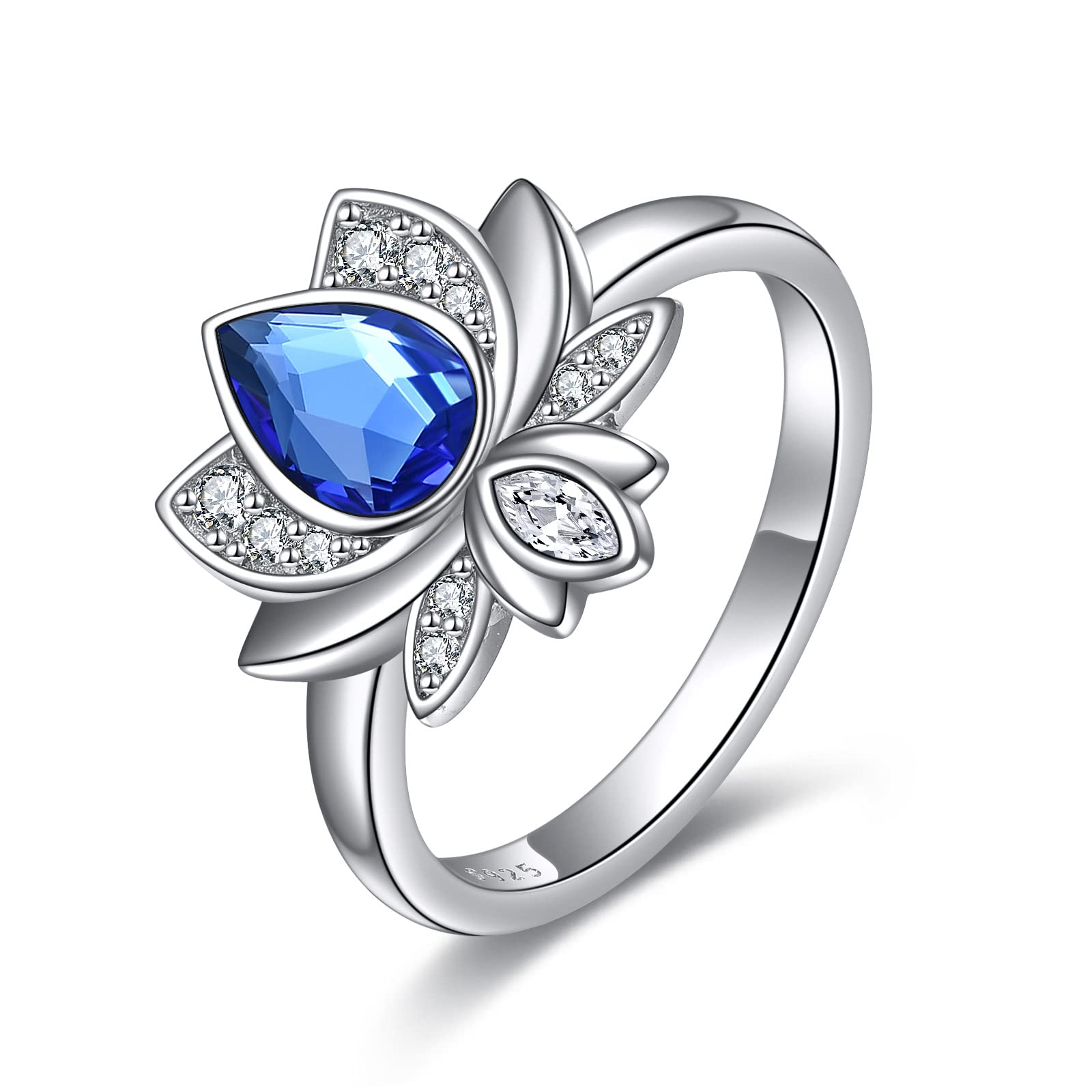 AOBOCOLotus Urn Ring Jewelry for Ashes for Women Sterling Silver with Sapphire Blue Crystal