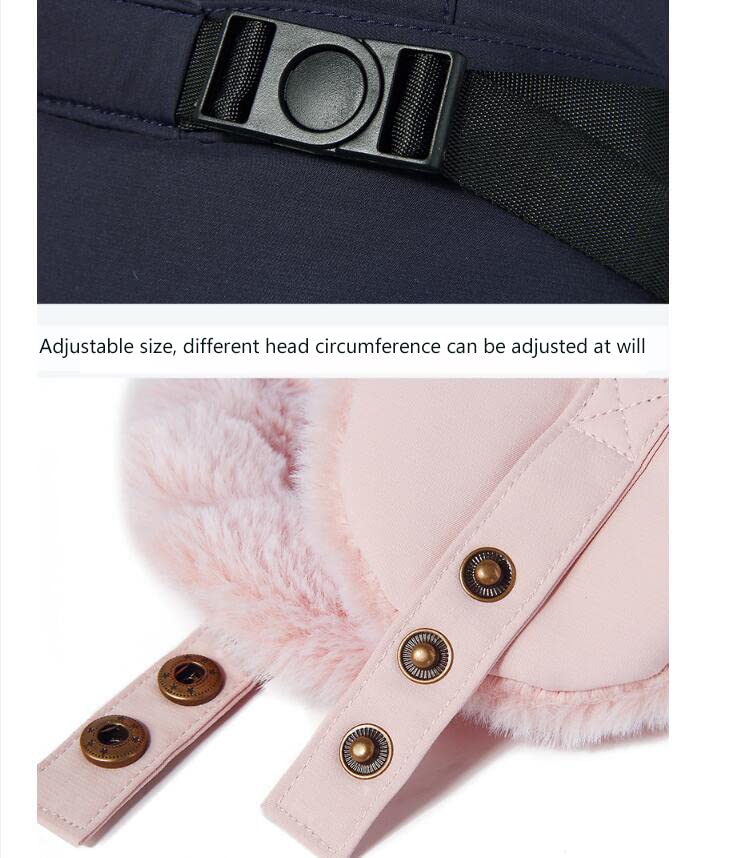Cappello da cacciatore invernale unisex da uomo Cappello caldo da donna con paraorecchie in pelliccia sintetica spessa e morbida Impermeabile Protezione calda per il viso Protezione d/pink/L