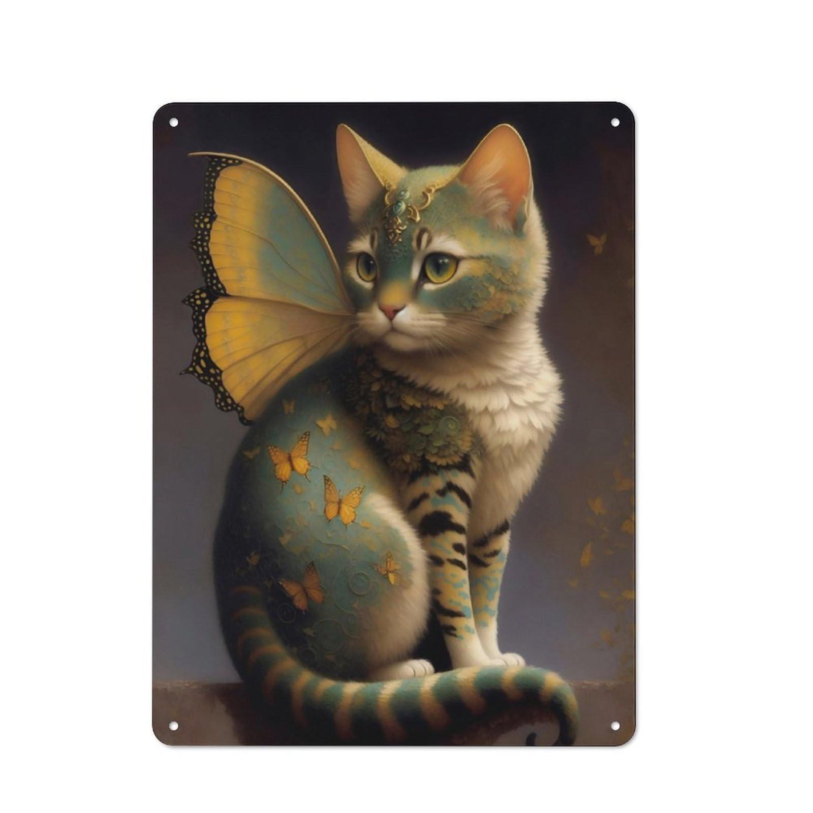 Junmoney Cute Fantasy Butterfly Cat Rustic Metal Plaque 40X30cm For Hobby Room Or Studio, For Vintage Wall Decor Fans, For Garage And Workshop Walls
